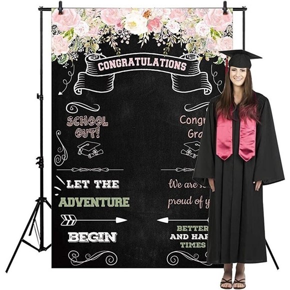 Unknown Other - Allenjoy 5X7Ft Graduation Backdrop Congrats of Class Grad Floral Backgraund